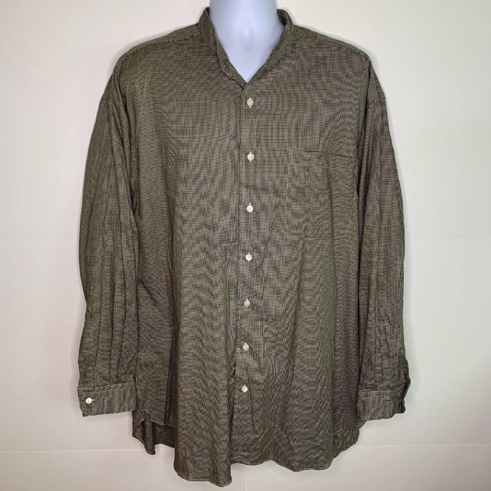 VTG Robert Talbott Nordstrom Geometric Band Collar Button Shirt Men's Large